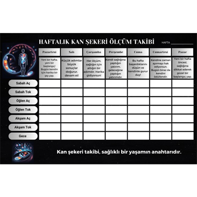 Diyabet Ölçüm Takip Çizelgesi Defteri A Kalite Özel Tasarım 3 Aylık A5 Siyah-beyaz