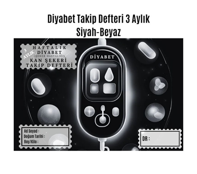 Diyabet Ölçüm Takip Çizelgesi Defteri A Kalite Özel Tasarım 3 Aylık A5 Siyah-beyaz