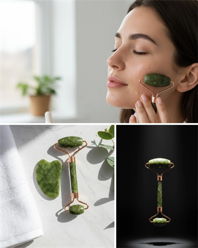 Doğal Yeşim Roller ve Gua Sha Yüz Şekillendirme Seti