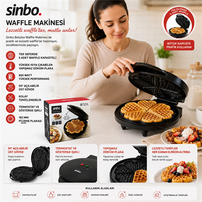 Döküm Belçika Waffle Makinesi Elektrikli 5 Waffle Yapışmaz Yüzey 850w Ssm-2595 Bx40