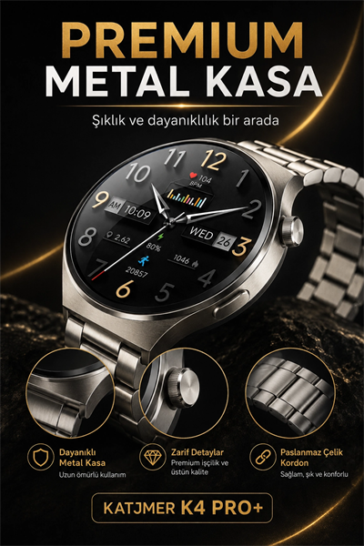 Dokunmatik AMOLED Ekranlı Akıllı Saat Çelik Kordon Ve Ek Kayışlı Şık Tasarım