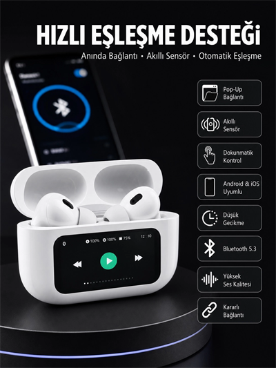 Dokunmatik Ekranlı ANC/ENC Yeni Nesil Pro Bluetooth Kulaklık Dokunmatik Ekran Yeni Nesil
