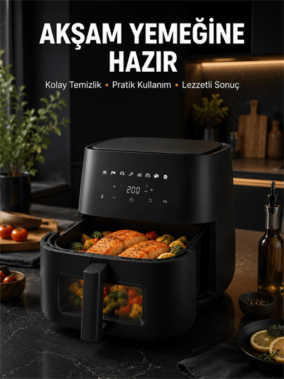 Dokunmatik Ekranlı Air Fryer Sağlıklı Yağsız Pişirme Cihazı