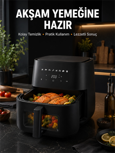 Dokunmatik Ekranlı Air Fryer Sağlıklı Yağsız Pişirme Cihazı