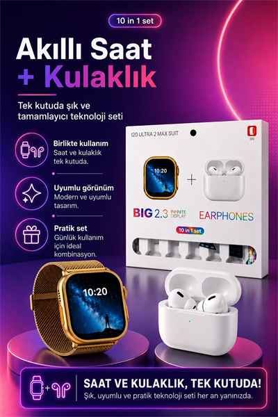 Dokunmatik Ekranlı Akıllı Saat Kablosuz Kulaklık Ve Aksesuarlarıyla Tam Set