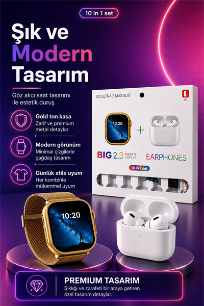 Dokunmatik Ekranlı Akıllı Saat Kablosuz Kulaklık Ve Aksesuarlarıyla Tam Set