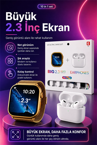 Dokunmatik Ekranlı Akıllı Saat Kablosuz Kulaklık Ve Aksesuarlarıyla Tam Set
