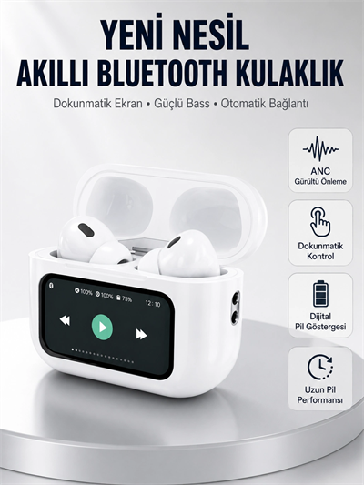Dokunmatik Ekranlı Bluetooth Kulaklık ANC Gürültü Önleme Suya Dayanıklı Yeni Nesil