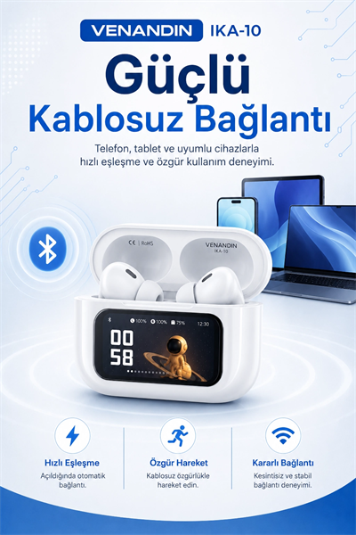 Dokunmatik Ekranlı Şarj Kutulu Kablosuz Kulak İçi Kulaklık Uzun Pil Ömürlü Model