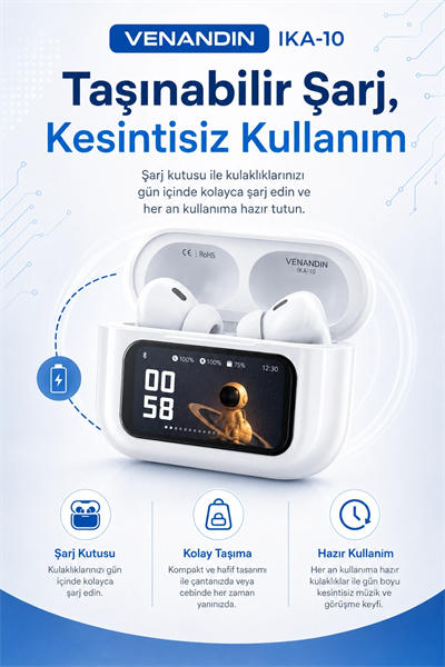 Dokunmatik Ekranlı Şarj Kutulu Kablosuz Kulak İçi Kulaklık Uzun Pil Ömürlü Model