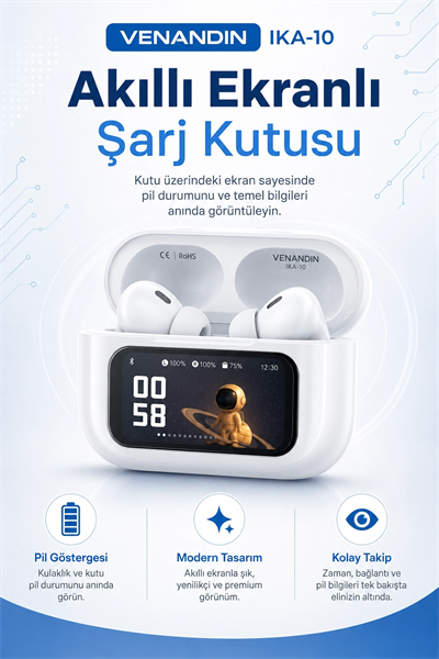 Dokunmatik Ekranlı Şarj Kutulu Kablosuz Kulak İçi Kulaklık Uzun Pil Ömürlü Model