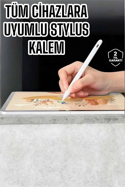 Dokunmatik Kalem Beyaz Şarjlı Yedek Uçlu Android ve İOS Uyumlu