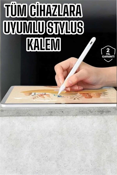 Dokunmatik Kalem Beyaz Şarjlı Yedek Uçlu Android ve İOS Uyumlu