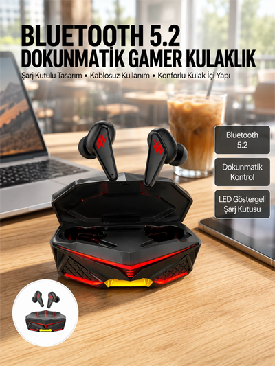 Dokunmatik Kontrol Tws Işıklı Kulakiçi Bluetooth Kulaklık Kablosuz Oyuncu Kulaklığı Yeni Nesil