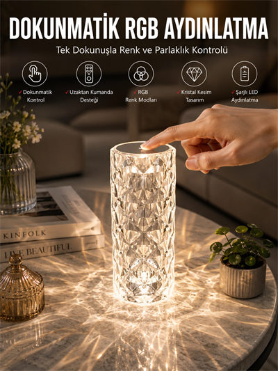Dokunmatik Kristal Gece Lambası Hediyelik