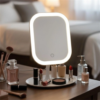 Dokunmatik Led Işıklı Kare Makyaj Aynası – Altı Organizer Kaseli, Ayarlanabilir Aydınlatmalı Masaüstü Makyaj Ve Cilt Bakım Aynası Bx40