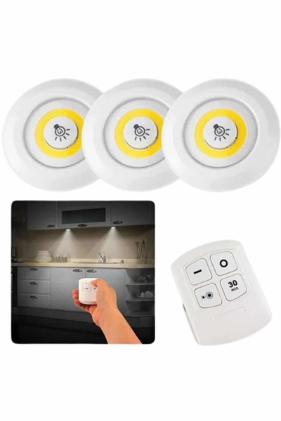 Dolap Işığı Mutfak Rafı Işığı Uzaktan Kumandalı 3 Lü Spot Led Lamba