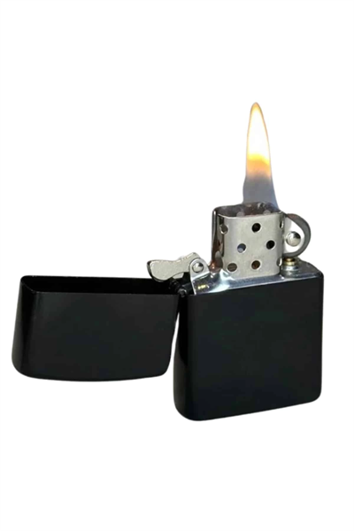 Doldurulabilir Siyah Benzinli Çakmak Metalik