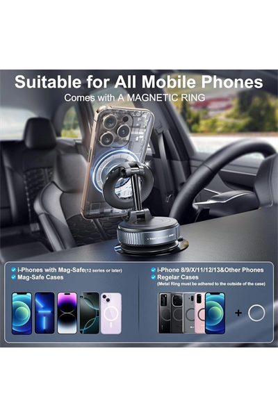 Dönebilen 360 Ayarlanabilir Araç Içi Tutucu Kullanılabilen Vakumlu Magsafe Telefon Tutucu