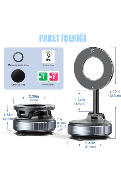 Dönebilen 360 Ayarlanabilir Araç Içi Tutucu Kullanılabilen Vakumlu Magsafe Telefon Tutucu