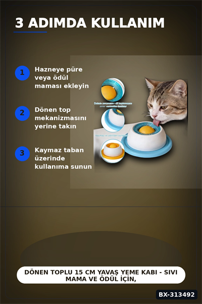 Dönen Toplu 15 cm Yavaş Yeme Kabı - Sıvı Mama ve Ödül İçin, Kedi Köpek Aksesuarı BX-313492