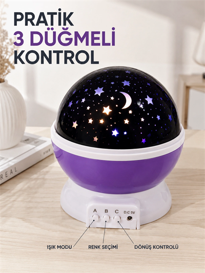 Dönen Yıldızlı Gece Lambası Renkli Gökyüzü Projeksiyon Işığı