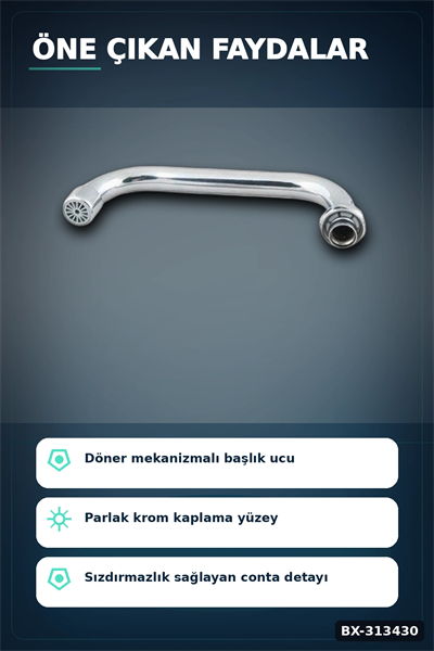 Döner Başlıklı Krom Kuğu Batarya Borusu - 1 Adet Banyo Musluk Aksesuarı BX-313430