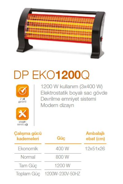 Dp-1200q 1200 W Elektrikli Quartz Isıtıcı