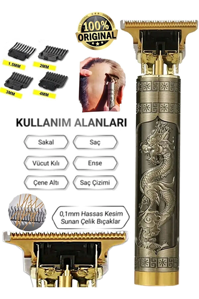 Dragon Çelik Kasa Profesyonel Saç Sakal Ense Çizim Tüm Vücut Tüyü Lazer Öncesi Tıraş Makinesi