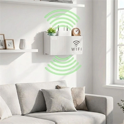 Duvar Tipi Wi-fi Modem Saklama Kutusu(beyaz) – Kablo Düzenleyici Router Raf Organizer Bx40