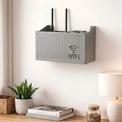 Duvar Tipi Wi-fi Modem Saklama Kutusu(gri) – Kablo Düzenleyici Router Raf Organizer Bx40
