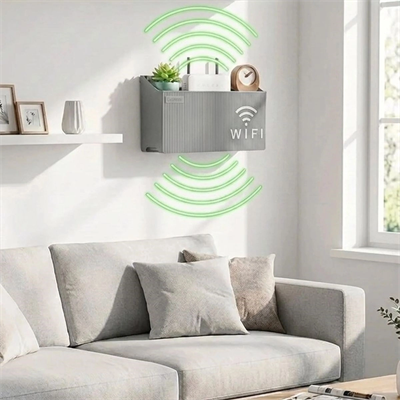 Duvar Tipi Wi-fi Modem Saklama Kutusu(gri) – Kablo Düzenleyici Router Raf Organizer Bx40