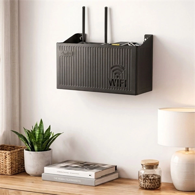 Duvar Tipi Wi-fi Modem Saklama Kutusu(siyah) – Kablo Düzenleyici Router Raf Organizer Bx40