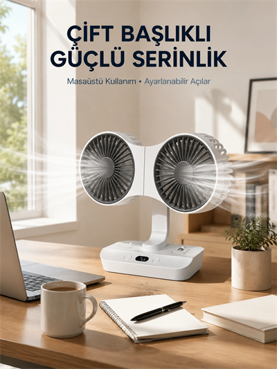 Duvara Monte Edilebilen Çift Başlıklı Sessiz Masa Fanı