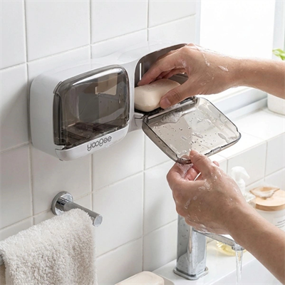 Duvara Monte İkili Kapaklı Plastik Katı Sabunluk Organizer – Banyo & Mutfak İçin Yapışkanlı Sabun Kutusu Ve Düzenleyici Bx40