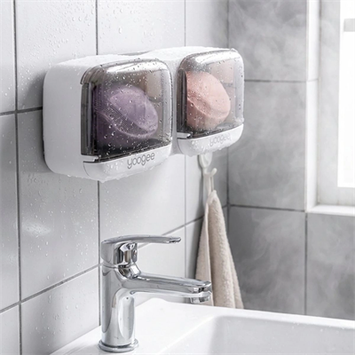 Duvara Monte İkili Kapaklı Plastik Katı Sabunluk Organizer – Banyo & Mutfak İçin Yapışkanlı Sabun Kutusu Ve Düzenleyici Bx40