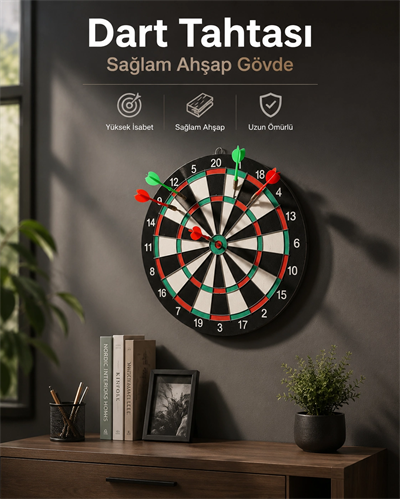 Duvara Monte Sağlam Ahşap Gövdeli Dart Tahtası Ev ve Oyun Alanları İçin 17 İnç