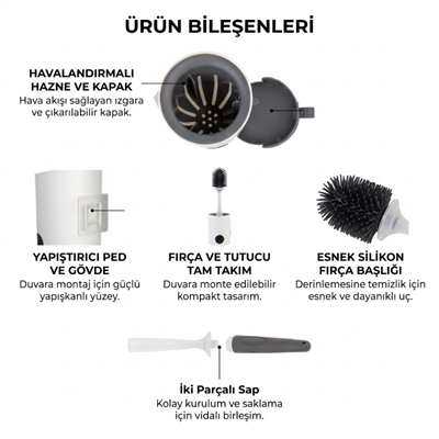 Duvara Monte Tuvalet Fırçası - Deterjan Hazneli - Silikon