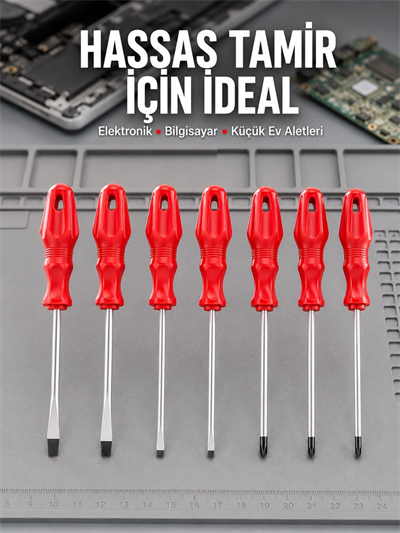 Düz ve Yıldız Başlıklı 7li Tornavida Seti Ergonomik Tutma