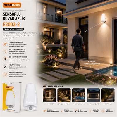 E27 - Ip20 Soft 0,4w - 50w Çınar Sensörlü Led Aplik Duvar Lambası E2003-2 Bx40