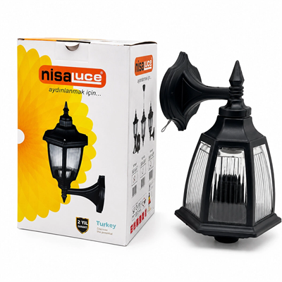 E27 - Ip44 Siyah 60w Duvar Aplik Bahçe-balkon Sokak Lambası - Armatür Ebh02-s Bx40
