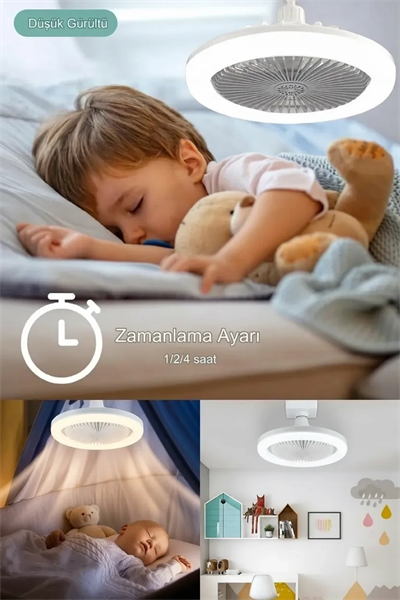E27 Duylu Kumandalı Tavan Vantilatörlü LED Lamba 3 Hız ve Renk Ayarlı Tavan Pervanesi
