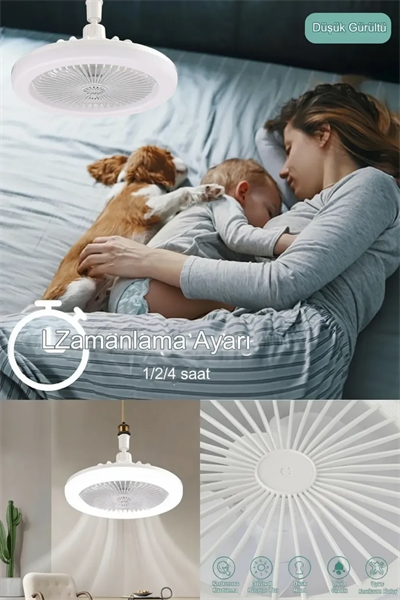 E27 Duylu Kumandalı Tavan Vantilatörlü LED Lamba 3 Hız ve Renk Ayarlı Tavan Pervanesi