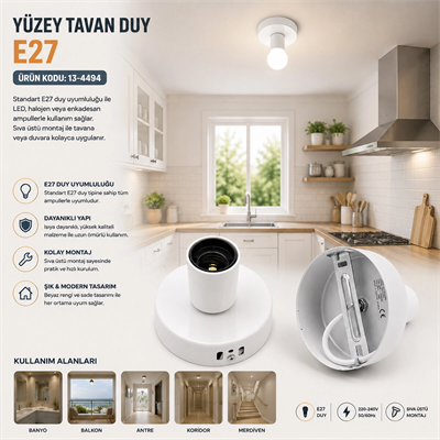 E27 Metal Askı Aparat Tavan Duy E1318/2 Bx40