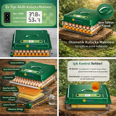 EP100 Kuluçka Makinesi Yeni Nesil Suluk Üstten Havalandırma Sistemli Tavuk Kaz Hindi ve Kuş Türleri İçin
