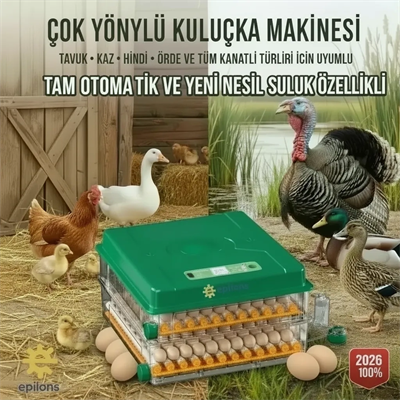 EP120 Yumurta Kapasiteli Tam Otomatik Kuluçka Makinesi - Yeni Nesil Harici Suluklu, Dijital Nem ve Sıcaklık Göstergeli