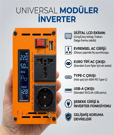 Eco Lounge 1000W Tam Sinüs İnverter 12V DC 220V AC Çevirici USB Çıkışlı Araç Karavan Solar Güç Dönüştürücü