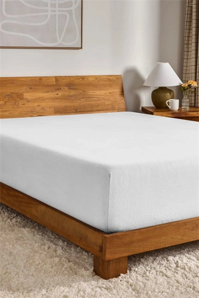 Eco Lounge Pamuk Çift Kişilik Lastikli(fitted)  Penye Çarşaf Beyaz
