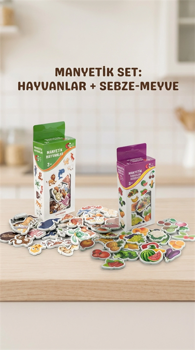 Eğitici 56 Parça Manyetik Mıknatıslı Hayvan ve Sebze Meyve Seti