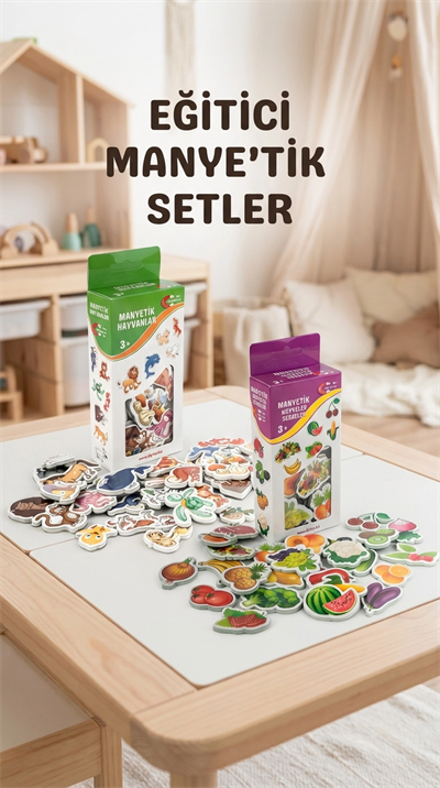 Eğitici Manyetik 30 Parça Hayvan ve 26 Parça Sebze-Meyve Seti